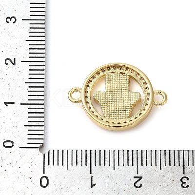 Rack Plating Brass Micro Pave Clear Cubic Zirconia Ring with Hamsa Hand Connector Charms KK-K385-090G-1