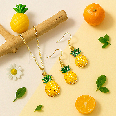 Alloy Pineapple 2Pcs Pendant Necklace & 2 Pairs Dangle Earrings SJEW-HY0001-10-1