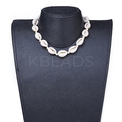 Cowrie Shell Beaded Necklaces NJEW-JN02397-01-1