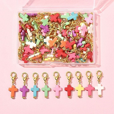 80Pcs Synthetic Turquoise Cross Pendant Decorations HJEW-FS00038-1