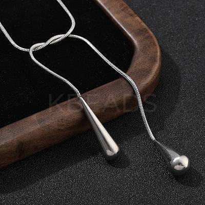 304 Stainless Steel Snake Chain Lariat Necklaces with Teardrop Ends NJEW-D300-02P-1