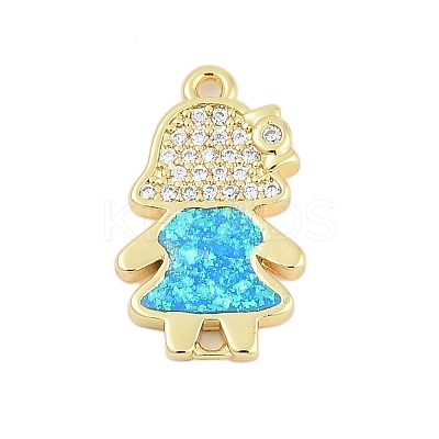 Brass Micro Pave Clear Cubic Zirconia Girl Connector Charms KK-I723-22G-1