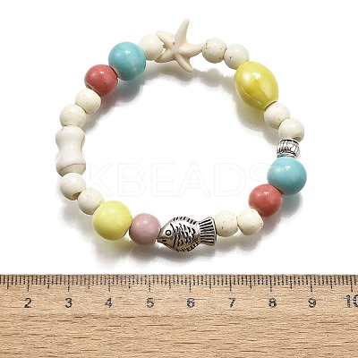Porcelain Beads & Synthetic Howlite Beads Stretch Bracelets for Women BJEW-D307-02C-1