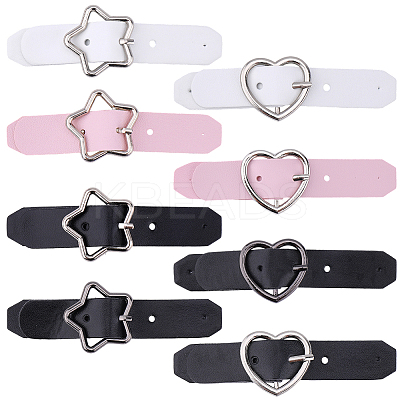 16Pcs 8 Styles Star/Heart-shaped PU Leather Buckles AJEW-CL0001-70-1