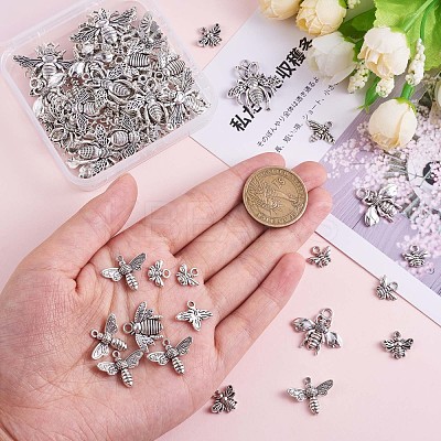 90 Pieces Bee Alloy Charm Pendant Mixed Honey Bee Charm Antique Alloy Insect Charm for Jewelry Making Crafts JX209A-1