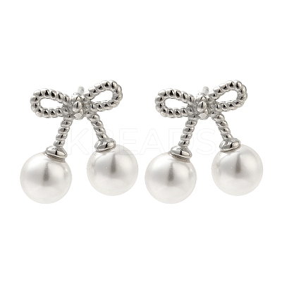 304 Stainless Steel Shell Pearl Bowknot Stud Earrings for Women EJEW-U020-28P-1