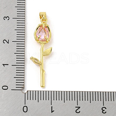 Rose Flower for Valentine's Day Real 18K Gold Plated Rack Plating Brass Micro Pave Cubic Zirconia Pendants X-KK-R153-01D-G-1
