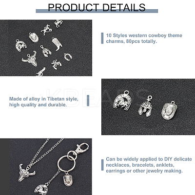 80Pcs 10 Style Tibetan Style Alloy Pendants TIBEP-PH0001-28-1