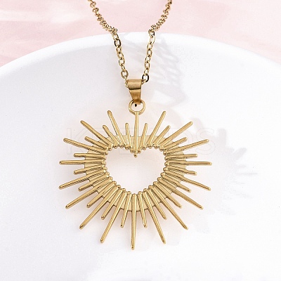 Shining Heart 304 Stainless Steel Pendant Necklaces NJEW-M096-37G-1