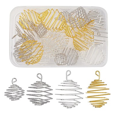 20Pcs 4 Styles Iron Wire Spiral Bead Cage Pendants IFIN-YW0001-88-1