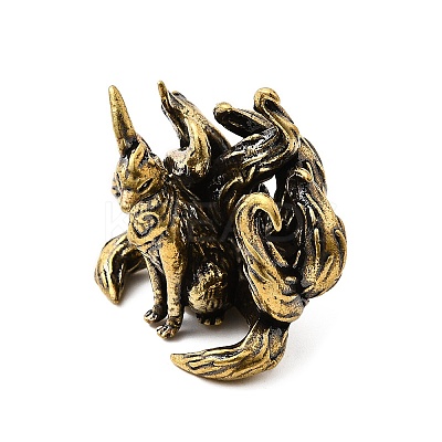 Brass Nine-tail Fox Animal Miniature Figurines Statues for Home Office Desktop Ornament KK-S335-04AB-D-1