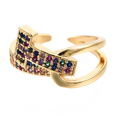 Cubic Zirconia Initial Letter T Open Cuff Ring RJEW-N037-041A-1
