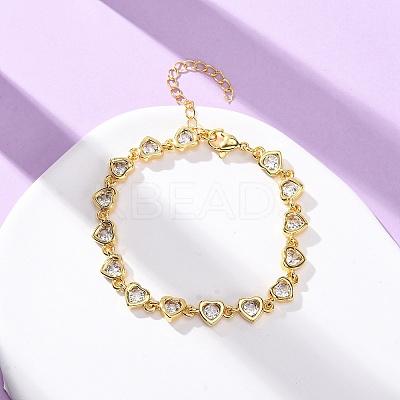 Brass Micro Pave Clear Cubic Zirconia Link Bracelets for Women BJEW-D342-02G-1