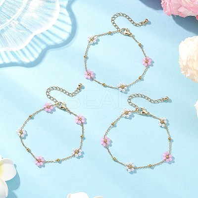 Glass & ABS Plastic Imitation Pearl Beads Link Bracelets BJEW-JB12572-05-1