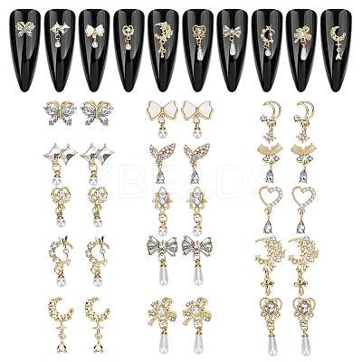 30Pcs 15 Styles Golden Brass Micro Pave Rhinestone Cabochons DIY-HY0002-56-1
