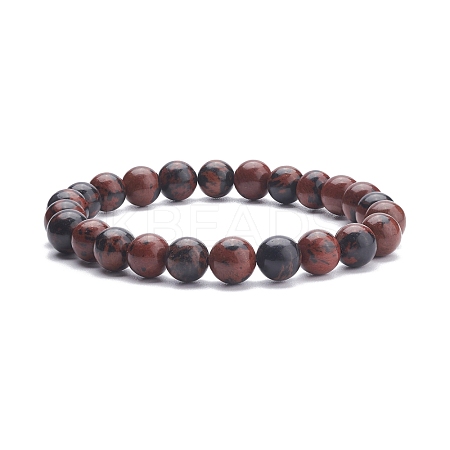 Natural Mahogany Obsidian Round Beaded Stretch Bracelet BJEW-JB07905-01-1