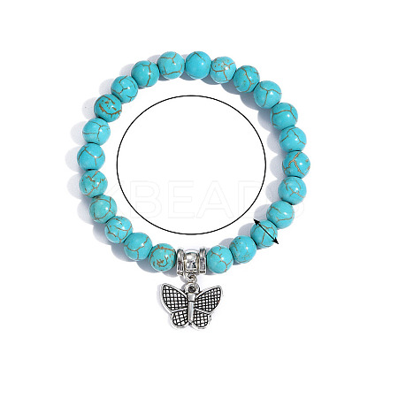 Synthetic Turquoise Beaded Bracelets BOHO-PW0001-045B-1