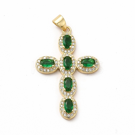 Rack Plating Brass Cubic Zirconia Pendants KK-G456-25G-04-1