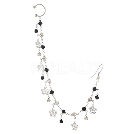 Alloy Rhinestone Clip on Nose Rings with Flower Tassel Chain to Dangle Earrings FS-WGE642A-01-1