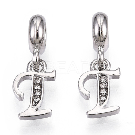 Platinum Rack Plating Alloy Rhinestone European Dangle Charms PALLOY-T048-36P-T-1