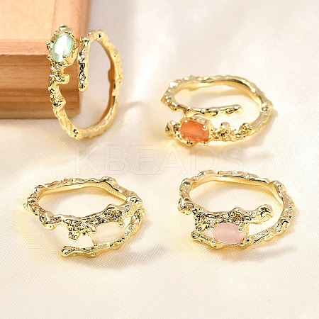 Oval Brass Cat Eye Cuff Rings for Women RJEW-U042-01G-1