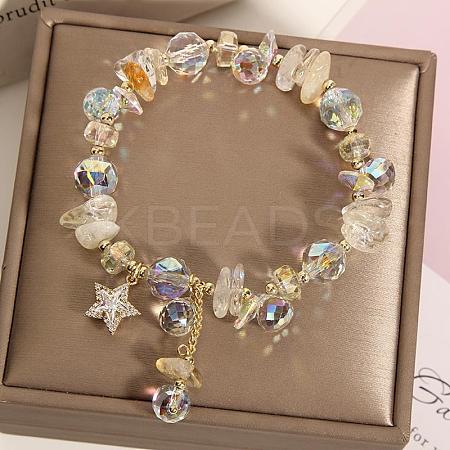 Alloy Rhinestone Star Charm Glass Beaded Stretch Bracelets for Women WG1458C-01-1
