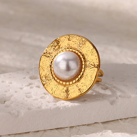 Retro Royal Style 304 Stainless Steel Imitation Pearl Cuff Rings FS-WG343E9-03-1