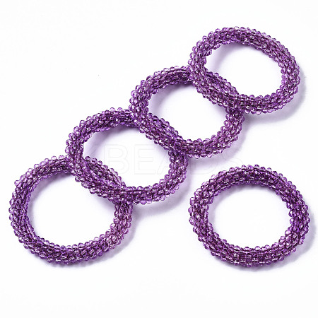 Faceted Transparent Glass Beads Stretch Bracelets BJEW-S144-002F-01-1