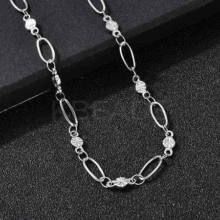 304 Stainless Steel Flower Link Chain Necklaces for Women NJEW-A046-02C-P-1