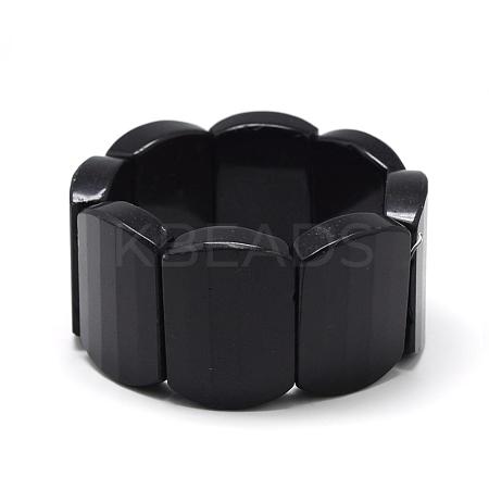 Natural Black Stone Stretch Bracelets BJEW-R303-02-1