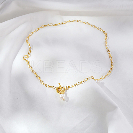 Minimalist Imitation Pearl Rice Pendant Stainless Steel PaPerclip Chain Necklaces for Everyday Women's Wear OX8079-2-1