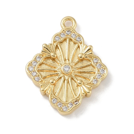 Rack Plating Brass Micro Pave Clear Cubic Zirconia Pendants KK-A224-04G-1