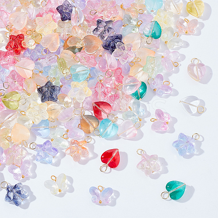 120Pcs 3 Styles Gradient Color Baking Paint Transparent Glass Pendants PALLOY-WR00008-1
