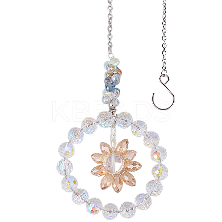 1Pc Flower Glass Car Hanging Decoration HJEW-SP0001-11B-1