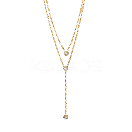 304 Stainless Steel Double Layer Y Drop Necklace STAS-OY009-43G-1