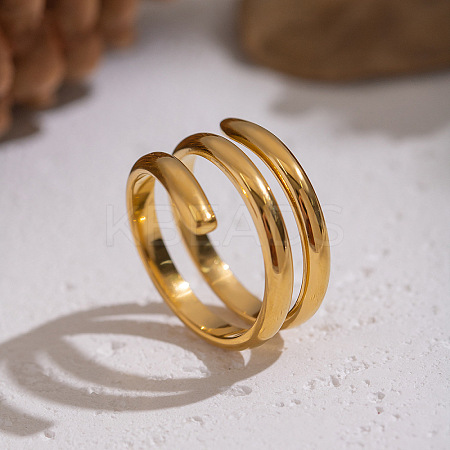 Flower 304 Stainless Steel Cuff Rings for Women LS-RJEW-Z123-02G-1