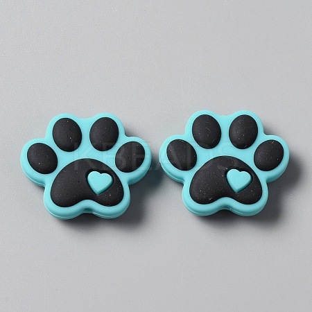 Dog Paw Print Food Grade Eco-Friendly Silicone Beads SIL-WH0008-45C-1