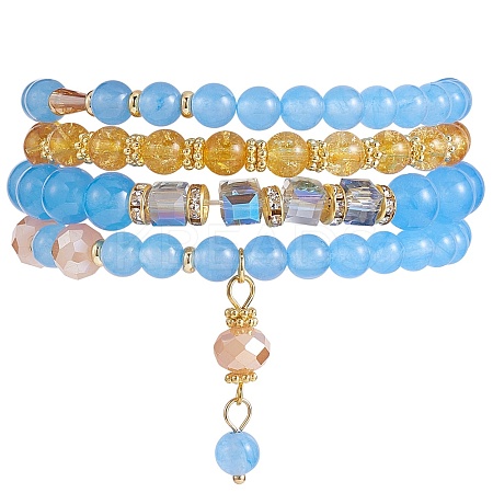 4Pcs 4 Style Natural Malaysia Jade & Synthetic Citrine Stretch Bracelets Set with Glass Beaded BJEW-SW00105-03-1