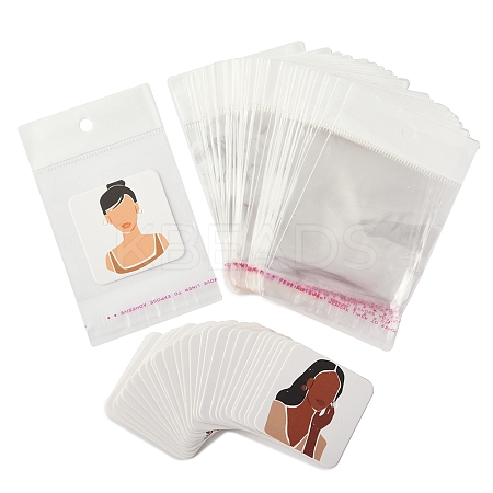 100Pcs 5 Styles Square Girl Print Paper Earring Display Cards CDIS-FS0001-25-1