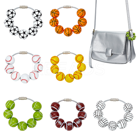 7Pcs Wood Sports Ball Beads Pendant Decoration HJEW-PH02177-1