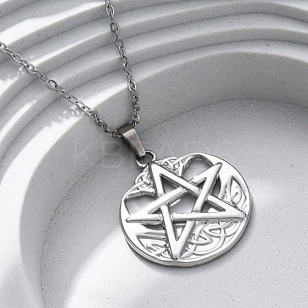 Viking Pentagram 304 Stainless Steel Pendant Necklaces NJEW-M096-01P-1