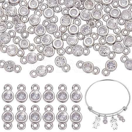 60pcs 2 Styles Brass Pave Clear Cubic Zirconia Flat Round Connector Charms KK-AR0001-81-1