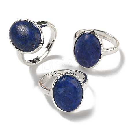 Natural Lapis Lazuli Oval Adjustable Rings RJEW-K371-07S-15-1