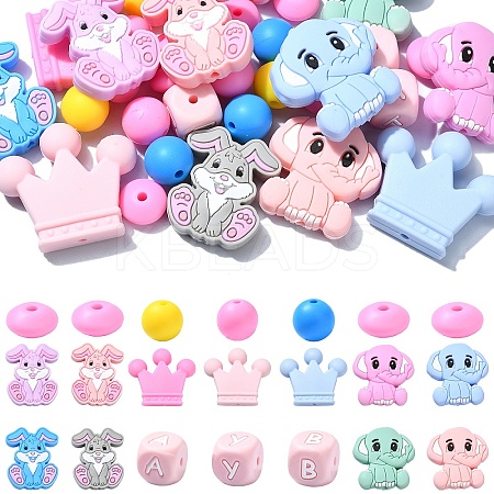 31Pcs 18 Styles Cartoon Animal Food Grade Eco-Friendly Silicone Beads SIL-YW0001-32-1