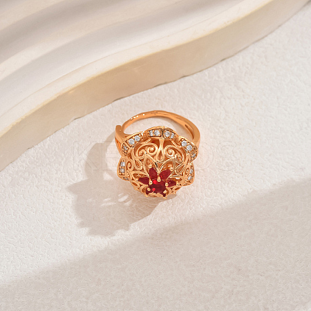 Luxury Vintage Hollow Flower Brass Cubic Zirconia Adjustable Rings for Women JN0638-1-1