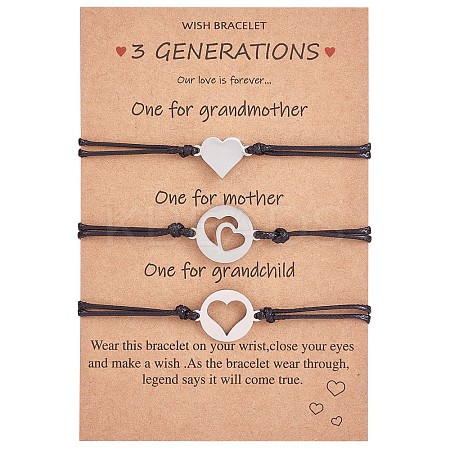 3Pcs 3 Style 430 Stainless Steel Heart Link Bracelets Set JB720A-1