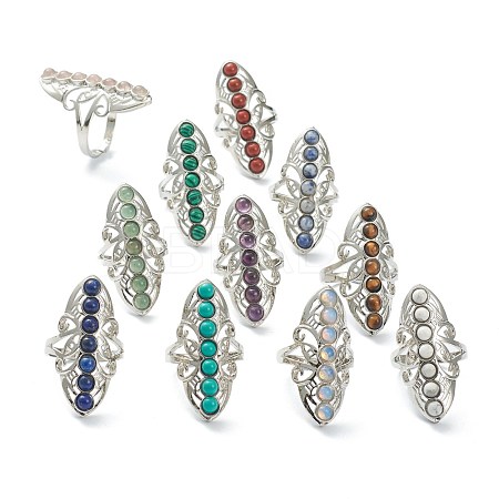 Adjustable Natural & Synthetic Gemstone Finger Rings RJEW-E166-06P-1