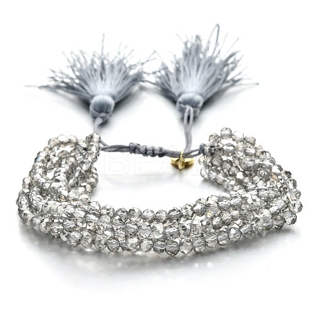 Faceted Glass Braided Bead Bracelets PS4906-13-1