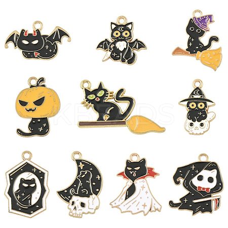 10Pcs 10 Styles Halloween Alloy Enamel Pendants ENAM-FS0003-83-1