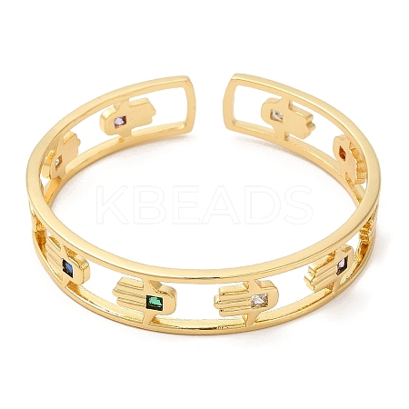 Colorful Cubic Zirconia Cuff Bangle BJEW-D058-03A-G-02-1